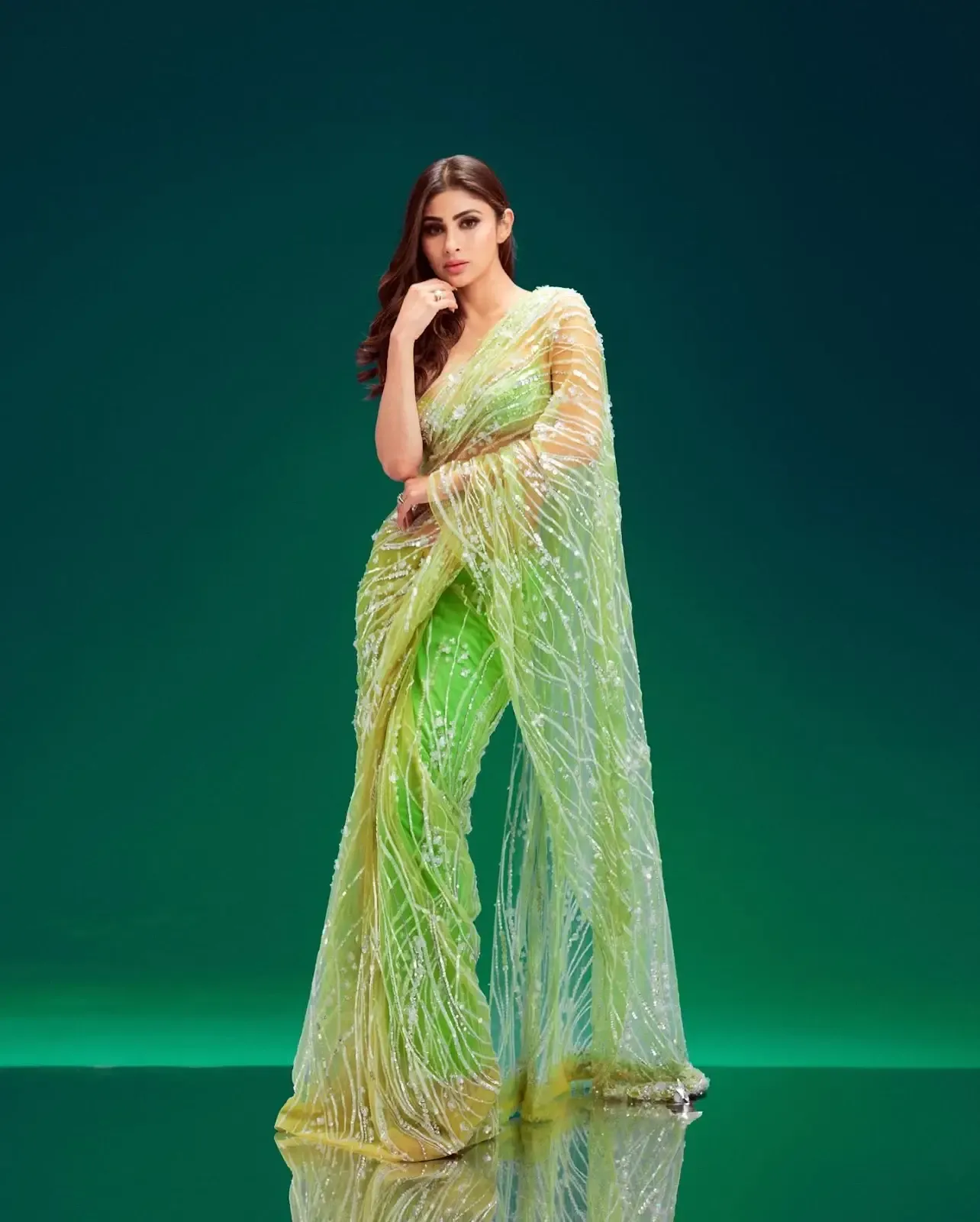 NORTH INDIAN GIRL MOUNI ROY IMAGES IN TRADITIONAL GREEN SAREE 2